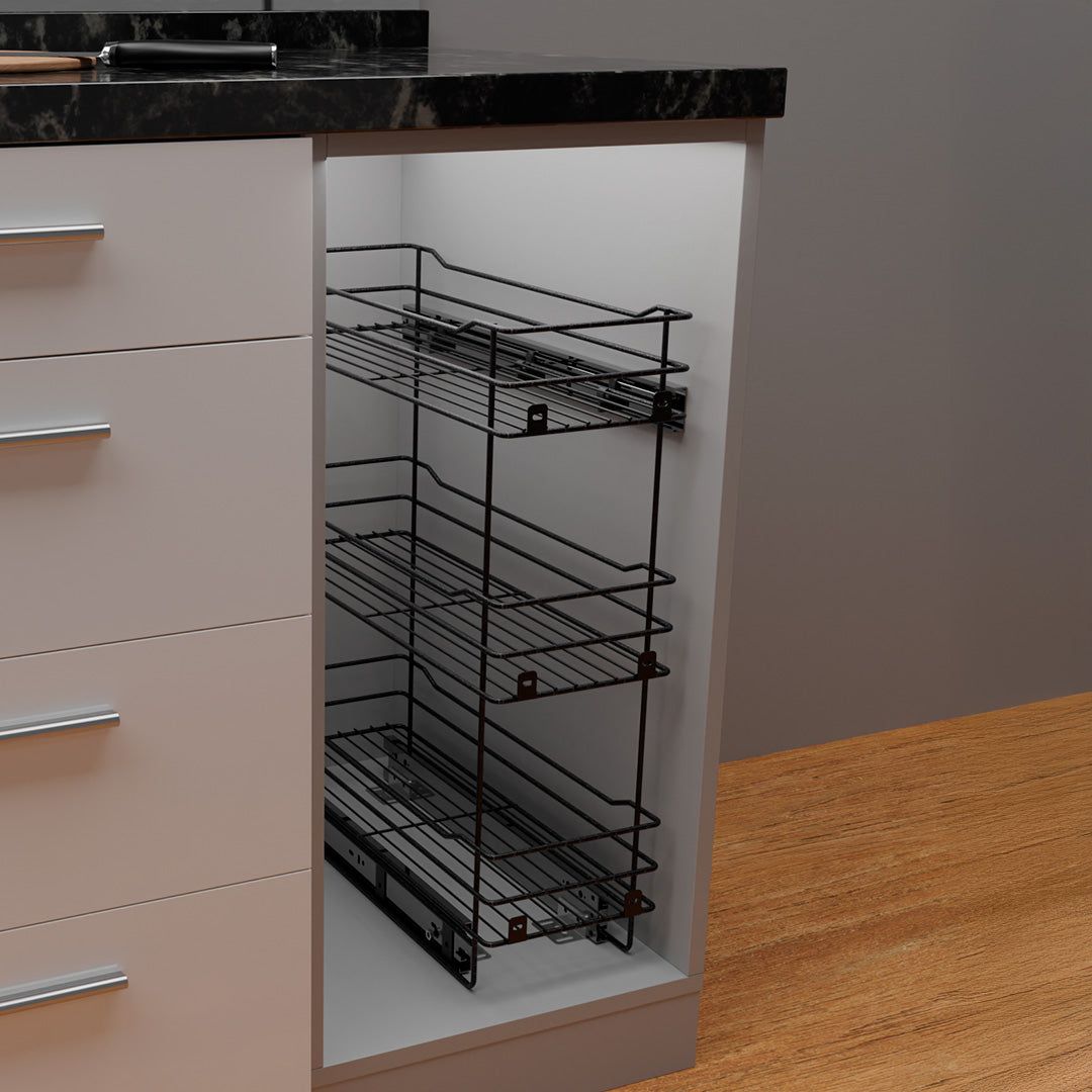 DESPENSA  MUEBLE BAJO PEQ.3N.RIEL PISO CIERRE LENTO. PINT. NEGRO CARBONO