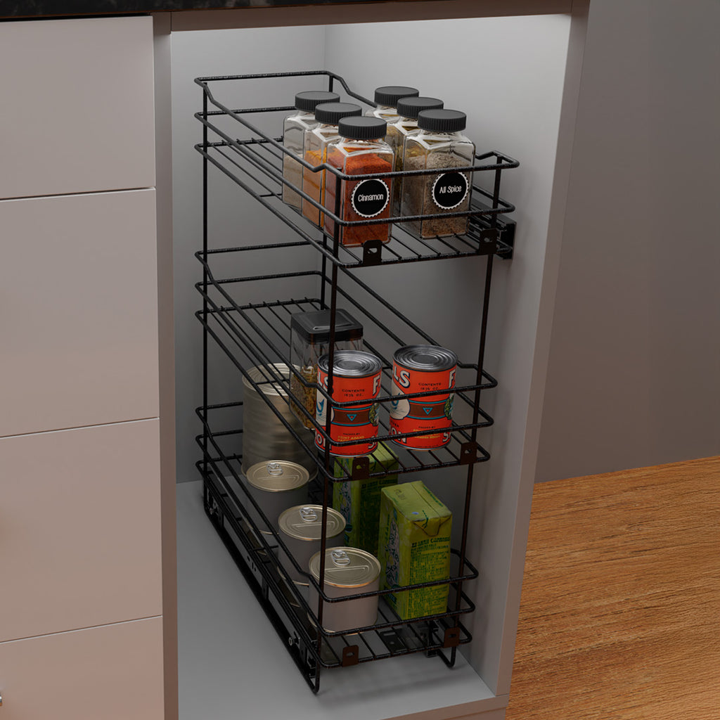 DESPENSA  MUEBLE BAJO PEQ.3N.RIEL PISO CIERRE LENTO. PINT. NEGRO CARBONO